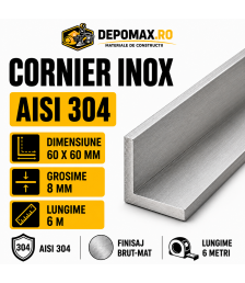 Cornier inox AISI 304, 60 x 60 x 8 mm, 6 metri